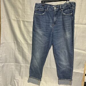 Good American High Waisted The Weekender Cuffed Hem Blue Jeans Size 10/30 Chic